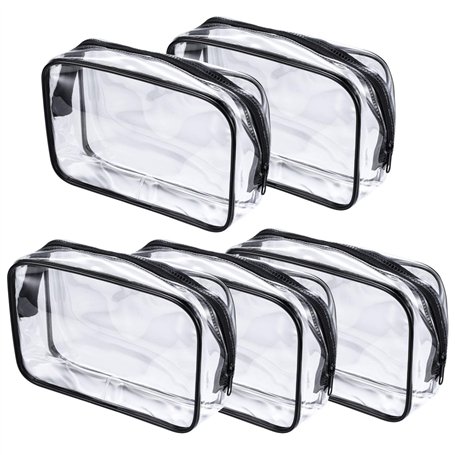 Lot de 5 trousses à maquillage en PVC transparent avec fermeture éclair