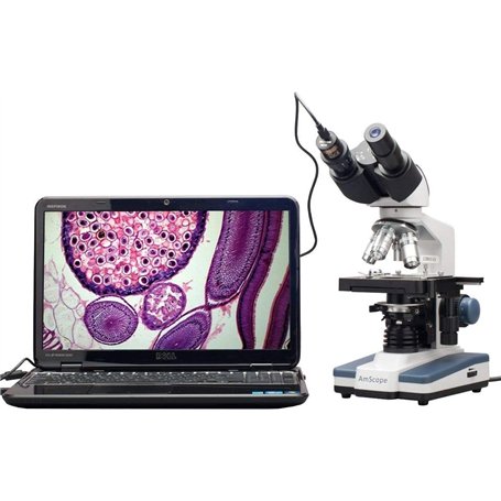 AmScope B120C-E1 Microscope binoculaire numérique à LED grossissement 40 x -2500 x avec platine 3D et appareil photo USB 1