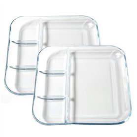 TAMUME 9" Assiette Verre Trempé avec Compartiments pour Dresser