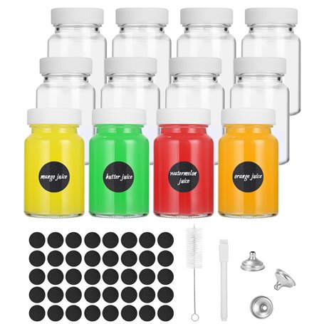 Hixava 12 Pièces 60ML Petites Bouteilles Petite Bouteille en Verre Vide Bouteilles Miniatures Bouteilles de Jus en Plastique ave