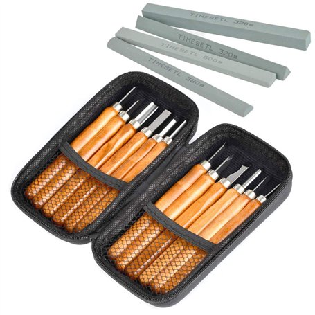 Ciseaux à Bois 12 en 1 TIMESETL Outils de Gravure sur Bois 12Pcs Couteau Sculpture Bois en Acier Carbone avec Manches en Bois