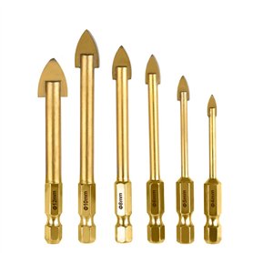 TIMESETL 6 pcs Perceuse à Verre Hexagonale Till Foret avec revêtement en Titane Céramique Foret 4mm / 5mm / 6mm / 8mm / 10mm / 1