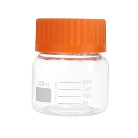 Pastein Pyrex Lot de 6 bouteilles rondes en verre graduées à large ouverture 250 ml avec bouchon à vis GL80 en polypropylène ora