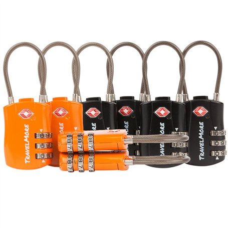 Cadenas de Voyage à Combinaison certifié TSA pour valises et Sacs à Dos - Paquet de 8 Cadenas TSA - 4 Noir et 4 Orange