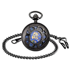 MICGIGI Homme/Femme Montre de Poche mécanique à remontage Manuel rétro Moulin à Vent Montre Gousset avec chaîne (Noir)