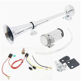 Dhuille Avertisseur pneumatique de 45 cm avec klaxon de 12 V 150 dB et compresseur - En zinc chromé - Pour tout véhicule 12 V