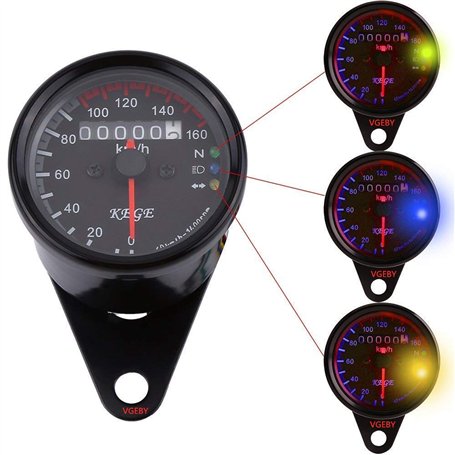Compteurs Motos Universels 12V Odomètre Compte-Tours Vintage Indicateur de Vitesse Double Indications Rétro-éclairage LED - 2 Co