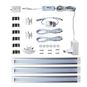 LAMPAOUS Lampe de Placard cuisine Barre ruban led lumière encastré Dimmable 4W*3 Blanc naturel 4000K 12V DC pour Cabinet/Miroir/