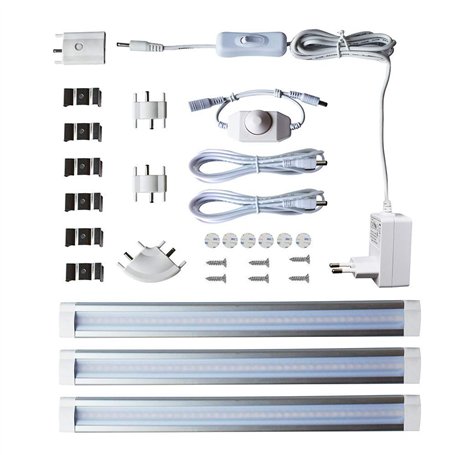 LAMPAOUS Lampe de Placard cuisine Barre ruban led lumière encastré Dimmable 4W*3 Blanc naturel 4000K 12V DC pour Cabinet/Miroir/