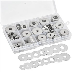 225pcs Rondelles Plates en 304 Acier Inoxydable M3 M4 M5 M6 M8 M10 M12 Assortiment de Rondelle Plate