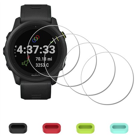 iDaPro [4Pcs Protection d'Ecran pour Garmin Forerunner 745 Running/Triathlon+[4Pcs] Bouchons anti-poussière silicone
