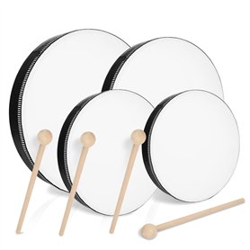 MIVIDE Lot de 4 Tambourins à Main en Bois avec Maillet