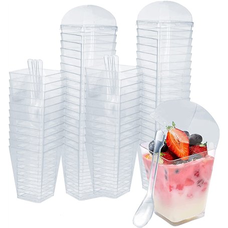 MIVIDE 100 Pcs Tasses à Dessert avec 100 Couvercles et 100 Cuillères