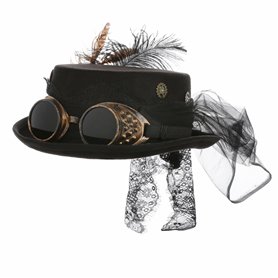 KarneLux Chapeau cylindrique steampunk pour femme - Chapeau avec lunettes donc accessoire de costume - Idéal pour le carnaval et