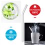 Lot de 8 Paille en Verre Réutilisables, Incurvé Paille Verre Transparente avec 2 Brosses de Nettoyage, Longueur 20 cm Glass Stra