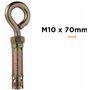 YoiYee Lot de 2 boulons à œil d'ancrage M10 x 70 mm avec écrou hexagonal, en acier zingué jaune avec anneau pour fixation robust