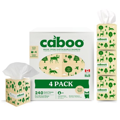 Caboo Lot de 4 boîtes de mouchoirs pour le visage sans arbres