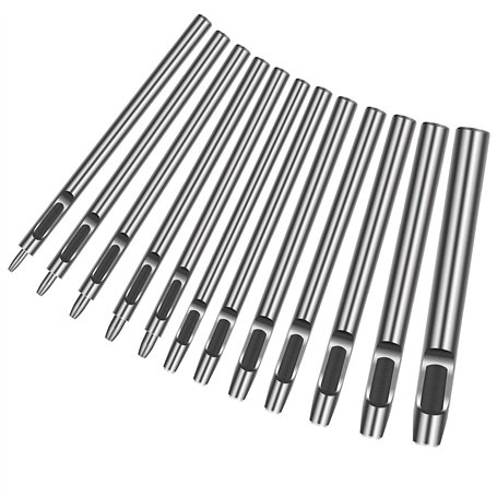 LAITER 12 Pcs Poinçon Creux en Cuir Kit d'Outil de Poinçonnage pour Maroquinerie Emporte-Pièce en Acier à Carbon pour Ceinture B