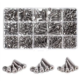 500PCS M3 M4 M5 304 en Acier inoxydable Bouton à tête hexagonale Socket Tête Câble Boulons Vis avec écrous Assortiment