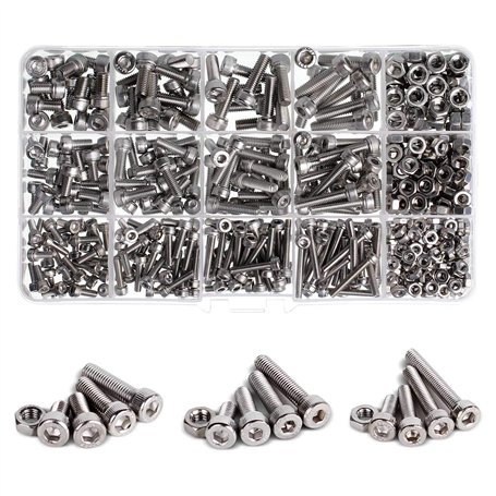 500PCS M3 M4 M5 304 en Acier inoxydable Bouton à tête hexagonale Socket Tête Câble Boulons Vis avec écrous Assortiment