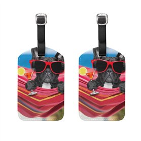 Richugui Étiquette de bagage en cuir synthétique avec motif lunettes de soleil et chiot avec étiquette d'adresse