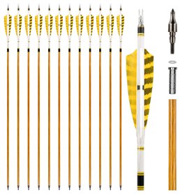 REAWOW 31 Pouces Flèche de Carbone 12pcs de Tir à l'arc Flèches de Chasse avec 4" Les Plumes Naturelles pour Pratique du Cible D