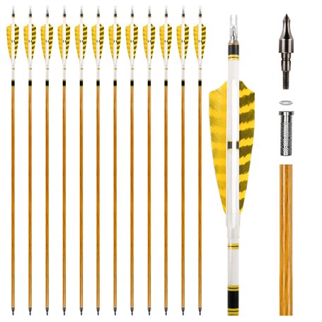 REAWOW 31 Pouces Flèche de Carbone 12pcs de Tir à l'arc Flèches de Chasse avec 4" Les Plumes Naturelles pour Pratique du Cible D