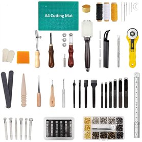 Cuir à coudre outils Kit de 151 pièces outils de travail du cuir - Outils et fournitures pour le travail du cuir - Tapis de déco