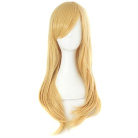 MapofBeauty 24 Pouce/60cm Filles Longue Anime Côté Frange Perruque De Parti Cosplay Bouclés Ondulés (Orrange Jaune)