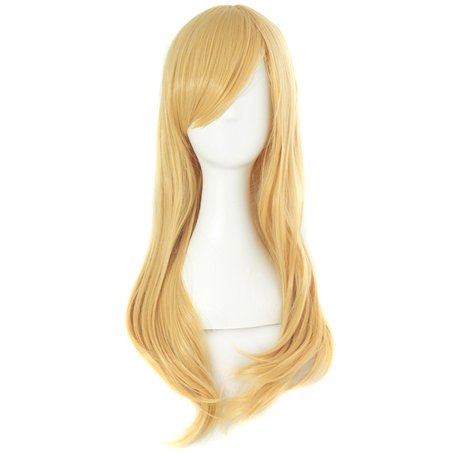 MapofBeauty 24 Pouce/60cm Filles Longue Anime Côté Frange Perruque De Parti Cosplay Bouclés Ondulés (Orrange Jaune)