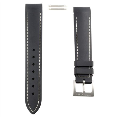 Bracelet en caoutchouc noir surpiqûre blanche pour montre Hamilton Khaki Air Chrono/Sub/King Scuba H600.745.100 20 mm