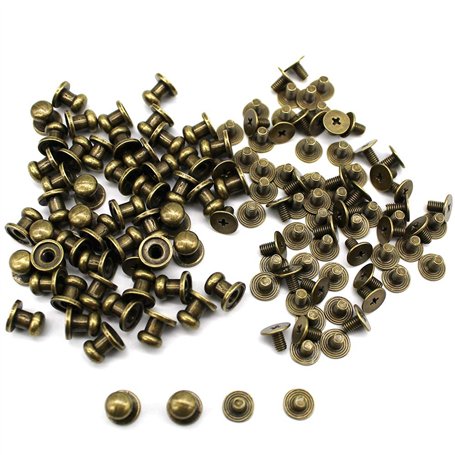 Dylan-EU 50 jeux de Bouton Rond de Rivet Bouton de col à vis Rivets Pleins Rivet en Laiton vis pour Ceinture Bracelet Vêtement A