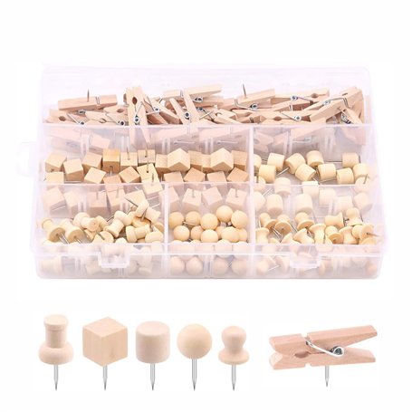 NEUSID Lot de 135 punaises en bois naturel avec boîte de rangement