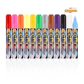 Bixury 12 Pcs Feutre Ardoise Effacable Marqueurs Tableau Blanc Effaçables Marqueurs Double Pointe Rechargeables Stylo Craie pour