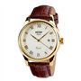 Montre Analogique à Quartz Business Décontracté Cuir Véritable Bande Montre à Poignet avec Cadran Blanc avec Motif Lettre Romain