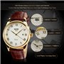 Montre Analogique à Quartz Business Décontracté Cuir Véritable Bande Montre à Poignet avec Cadran Blanc avec Motif Lettre Romain