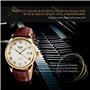 Montre Analogique à Quartz Business Décontracté Cuir Véritable Bande Montre à Poignet avec Cadran Blanc avec Motif Lettre Romain