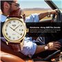 Montre Analogique à Quartz Business Décontracté Cuir Véritable Bande Montre à Poignet avec Cadran Blanc avec Motif Lettre Romain