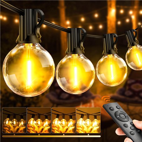Seklin Guirlande Lumineuse Exterieure Led 60M - Guirlandes Guinguette Exterieur avec Télécommande Dimmable G40 Étanche Ampoule B