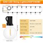 Seklin Guirlande Lumineuse Exterieure Led 60M - Guirlandes Guinguette Exterieur avec Télécommande Dimmable G40 Étanche Ampoule B