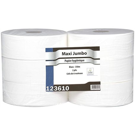 Papier Hygiénique Maxi Jumbo - Pure Ouate Blanche 2x17g/m² - Pack De 6 Rouleaux - T320 Mètres - Dimension 8