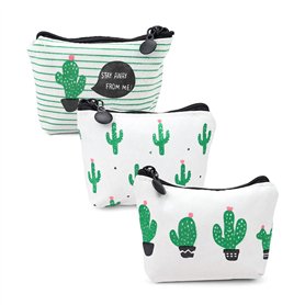 HJIAMA 3 Pièces Porte Monnaie Mignon en Toile - Petit Sac à Monnaie Cactus pour Ranger Clés
