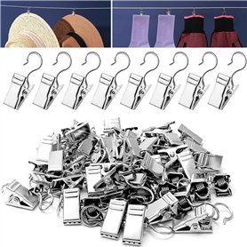 100Pcs Pince a Rideaux en Acier Inoxydable Pinces à Rideaux en Métal avec Crochets pour Suspendre des Accessoires