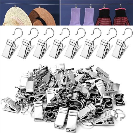 100Pcs Pince a Rideaux en Acier Inoxydable Pinces à Rideaux en Métal avec Crochets pour Suspendre des Accessoires