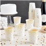 JCAKES Lot de 50 gobelets en carton à pois dorés，gobelet anniversaire ，gobelet carton- 250 ml - Biodégradables - Avec pois dorés
