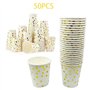 JCAKES Lot de 50 gobelets en carton à pois dorés，gobelet anniversaire ，gobelet carton- 250 ml - Biodégradables - Avec pois dorés
