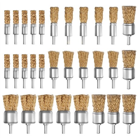 ATOPLEE Lot de 30 brosses métalliques revêtues de laiton avec tige de 6