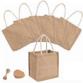 LONGBLE Lot de 6 sacs en toile de jute avec poignées de transport - 7 litres - Réutilisables