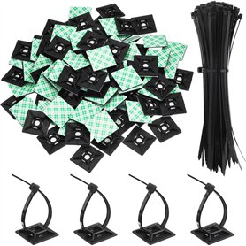 Kit de 200 supports adhésifs noirs pour attaches de fermeture éclair