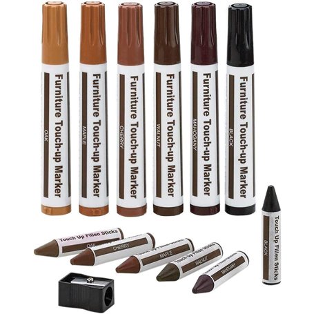 Daixi - Kit de réparation de meubles - Lot de 6 marqueurs + 6 bâtons de cire avec kit d'affûtage